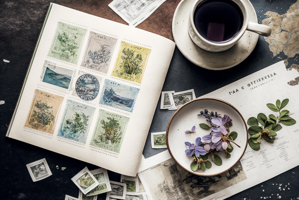 Vintage Floral Postage Stamps Set, Digital PNG Files, Antique